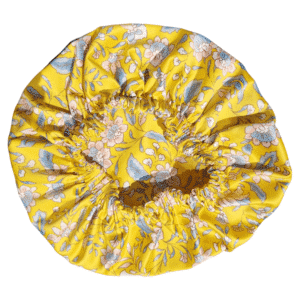 Boneta de par din satin - galben cu flori 1