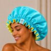Boneta din satin reversibila DAZA Haircare Double Face Turquoise & Yellow