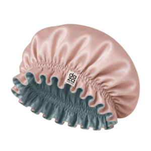 Boneta din satin reversibila DAZA Haircare Double Face Peach – Pale Blue