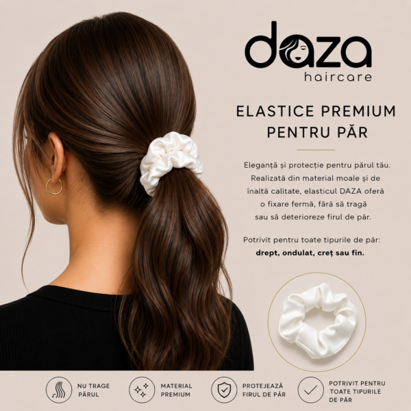 WHITE Elastic de par din satin DAZA Haircare White